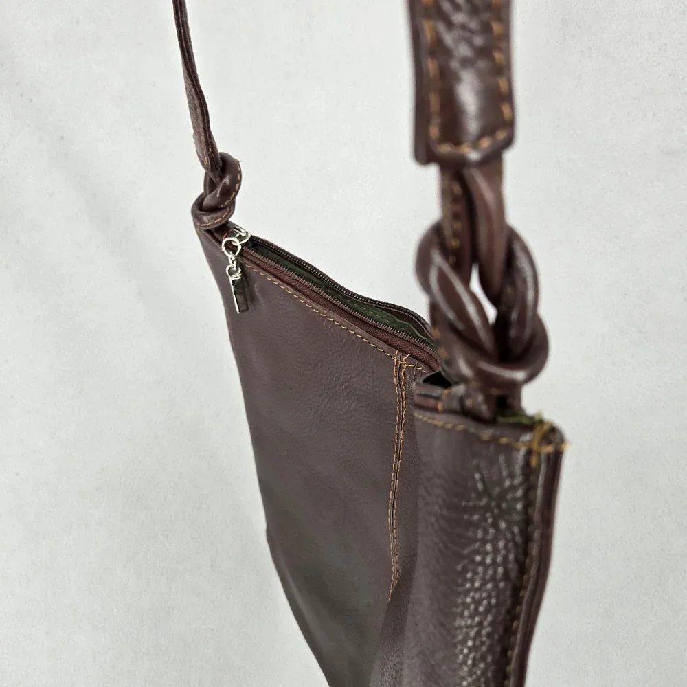 Brown Genuine Leather Crossbody Bag Adjustable Strap Distressed Vintage